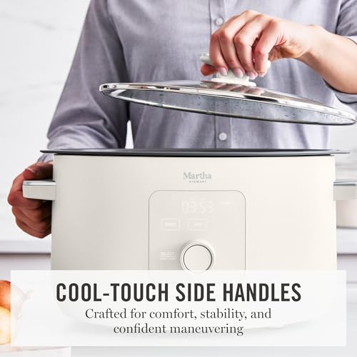 Martha Stewart 8 Quart Slow Cooker, Ceramic Nonstick Crock, Linen Cream
