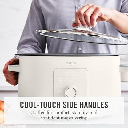 Martha Stewart 8 Quart Slow Cooker, Ceramic Nonstick Crock, Linen Cream