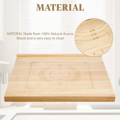 Suuiwau 24 * 20 Solid Wood Cutting Board Countertop Pastry Board with Engraved Ruler and Lip for Kneading Dough Reversible Pastaboard, for Kitchen
