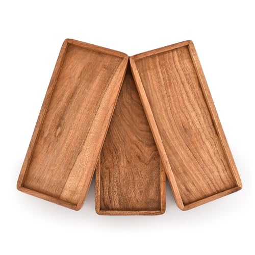 Mahasu Platter Acacia Wood Serving Platters Set of 3 Cake Appetizer Plates Kitchen Charcuterie Platter for Food (Set of 3) (12" X 6" X 0.75")
