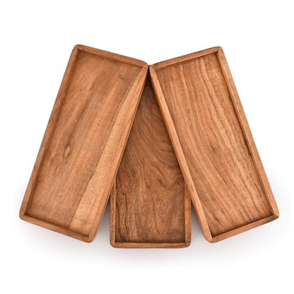 Mahasu Platter Acacia Wood Serving Platters Set of 3 Cake Appetizer Plates Kitchen Charcuterie Platter for Food (Set of 3) (12" X 6" X 0.75")