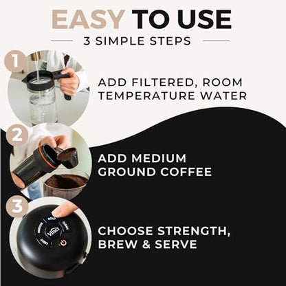VINCI Express Cold Brew, Electric Cold Brew Coffee Maker in 10 Minutes, Glass Carafe, 3 Brew Strength Settings & Cleaning Cycle, Easy to Use & Clean 1.4 Liters Push Button Control