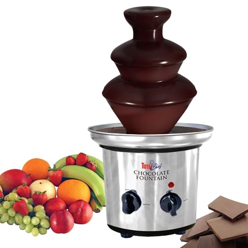 Total Chef 3 Tier Chocolate Fountain - Electric Fondue Machine, 1.5 Lbs Capacity, Melts Hot Dark Dipping Chocolate For Party, Wedding & Events, Stainless Steel