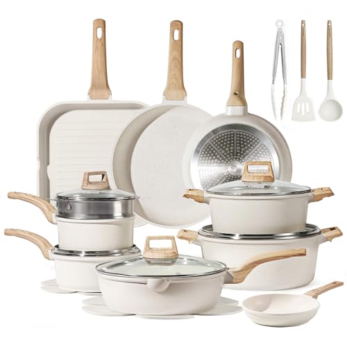 CAROTE Pots and Pans Set Nonstick, Cookware Set Induction Kitchen Cooking Set 26cs w/Frying Pans & Saucepans& Grill Pan