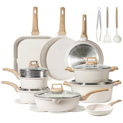 CAROTE Pots and Pans Set Nonstick, Cookware Set Induction Kitchen Cooking Set 26cs w/Frying Pans & Saucepans& Grill Pan