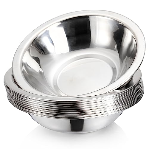 Okllen 10 Pack Small Stainless Steel Bowls, 6 1/2 Inch Wide Kitchen Metal Bowl with Flat Base, 3/4 Quart Prep Bowls for Meal Prep, Cooking, Serving, Baking