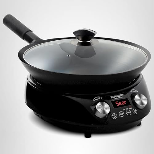 Nuwave Induction Wok, 3 Wattages 600, 900 & 1500, Precise Temp Controls from 100°F to 575°F in 5°F, Infuse Complex Charred Aroma & Flavor, Authentic 14-inch Carbon Steel Wok Included, Wok Hei