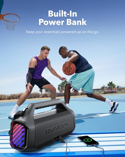 Soundcore Boom 2 Plus Portable Speaker By Anker, 140W, 2+2 Channel, BassUp 2.0, 20H Playtime, Fast Charge, IPX7 Waterproof, RGB Lights, Power Bank, Bluetooth 5.3, Outdoor Speakers, Camping, Beach