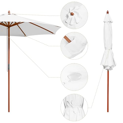 Yescom 9FT Wooden Patio Umbrella UV30+ for Beach Pool Wedding Party Table Market Garden Yard Hotel Deck Cafe White