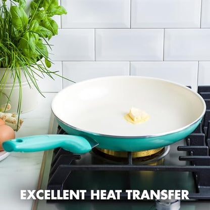 GreenPan Rio Healthy Ceramic Nonstick 10" Frying Pan Skillet, PFAS-Free, Dishwasher Safe, Turquoise