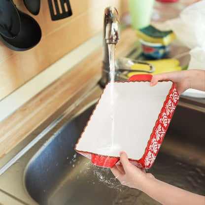 Acshio 2 Pack Ceramic Baking Dish, 9 x 9 inch Porcelain Square Bakeware with Double Handle, Lasagna Pan Bakeware Baking Cookware for Cooking, Cakes, Roasting Family Dinner