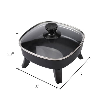 I-Keukenn 7" Electric Skillet with Lid, Electric Non-Stick Ceramic Fying Pan,Adjustable Temperature Control, 600W Single Serve Grill for Breakfast, Cooking for Pancakes, Eggs, Sausage