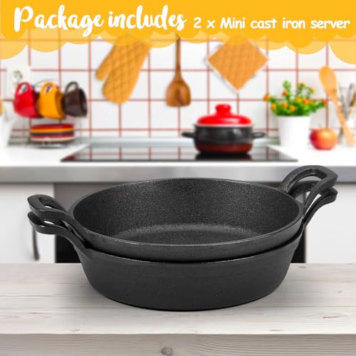 Ziliny Mini Cast Iron Skillets 7 x 7 x 1.7 Inch Cast Iron Pan Small Ramekin Set Black Casserole Dish Cookware Oven Safe Mini Skillets for Kitchen Indoor Outdoor Picnic (2 Pack)