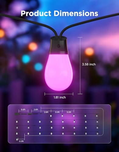 Govee S14 Bulb Outdoor String Lights 2, 96ft Smart RGBIC Warm White Patio Lights with 15 LED Bulbs, 111 Scene Modes for Outdoor Decor, Upgraded IP66 Compatible with Alexa, Google, Matter, APP Control
