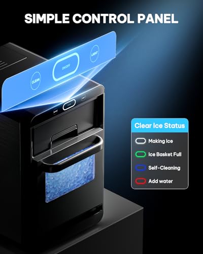 Silonn Nugget Ice Maker Countertop - 44lbs/24h Crushed/Pebble Ice Machine, Front Pull-Out Water Tank & Removable Basket, Stainless Steel Finish for Home Kitchen