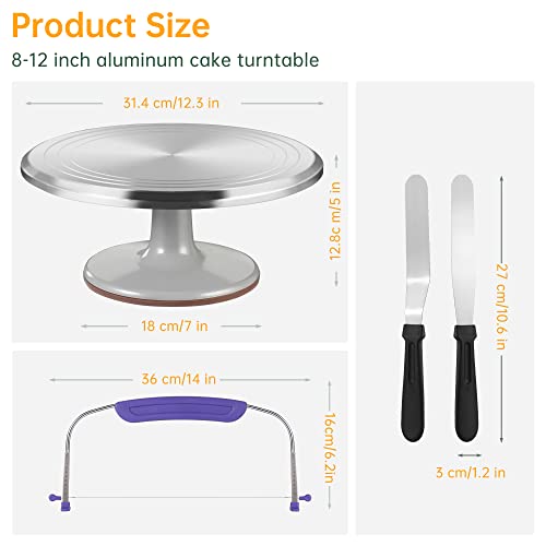 12 Inch Cake Turntable Decorating Stand with Aluminum,Cake Turntable Decorating Kit,Rotating Cake Stand Cake Spinner Stand Leveler Set Pastries Decorations Cake Turner Table Tools