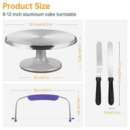 12 Inch Cake Turntable Decorating Stand with Aluminum,Cake Turntable Decorating Kit,Rotating Cake Stand Cake Spinner Stand Leveler Set Pastries Decorations Cake Turner Table Tools