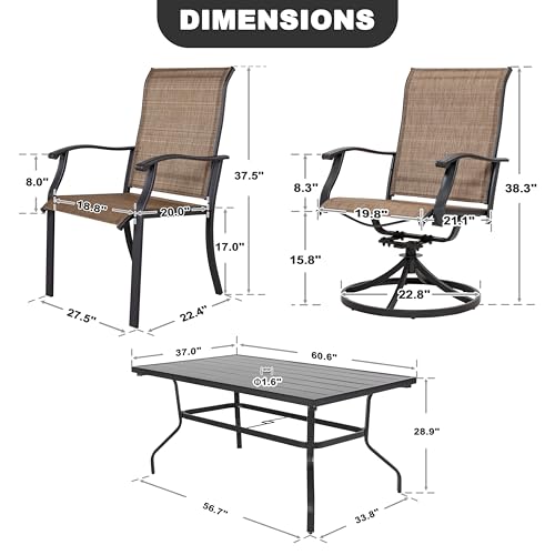 NUU GARDEN 7 Pieces Outdoor Dining Sets, Textilene Swivel Patio Table and Chairs All-Weather Outdoor Furniture Set for Lawn, Backyard, Balcony, Black and Brown