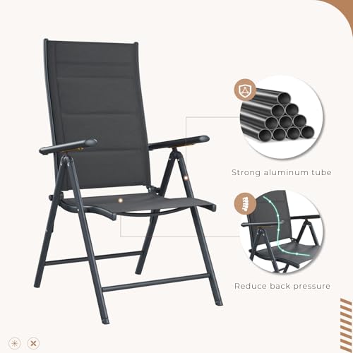 BUPPLEE 7-Piece Outdoor Dining Set - 6 Padded Aluminium Folding Chairs & Adjustable Steel Table, Low-Maintenance Garden Furniture for Backyard, Balcony, Poolside, Includes 1.57"-1.97" Umbrella Hole