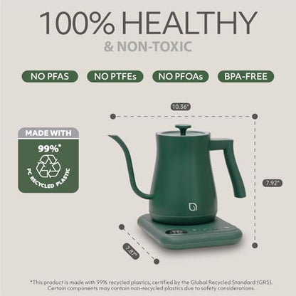 WILLOW ECO SERIES Gooseneck Electric Kettle with 5 Temperature Presets and Keep Warm Feature, 0.8L Pour Over Kettle for Coffee & Tea 1200W Quick Heating with 100% Stainless Steel Interior Water Heater