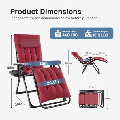 DUMOS Zero Gravity Chair, Lounge Chair Outdoor with Cup Holder