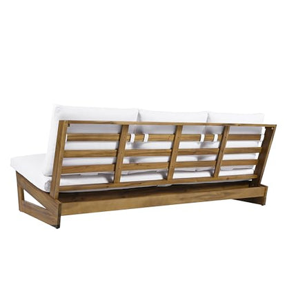 Christopher Knight Home Wicos Modern Acacia Wood Outdoor Sofa with Cushion, Wood Patio Sofa Chair Armless Design, Garden Backyard Outdoor Lounge Sofa Couch with Water-Resistant Cushion, Teak+White