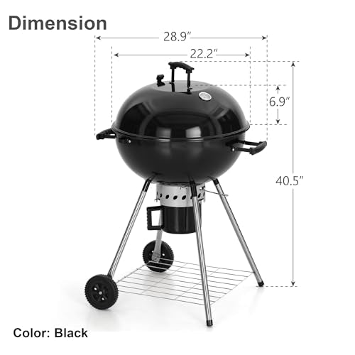 22 inch Kettle Charcoal BBQ Grill with Wheels for Outdoor Cooking