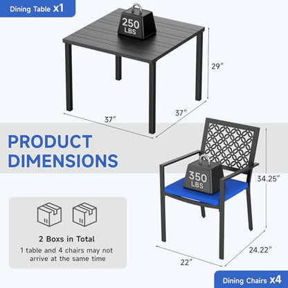 5 Piece Outdoor Dining Set with 4 Dining Chair for Deck Garden Poolside