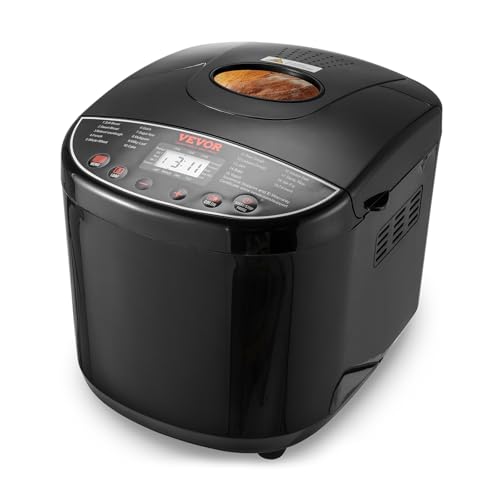 VEVOR Bread Maker, 19-in-1 2LB Dough Machine, Nonstick Ceramic Pan Automatic Breadmaker with Gluten Free Setting, Whole Wheat Bread Making, Digital, Programmable, 3 Loaf Sizes, 3 Crust Colors