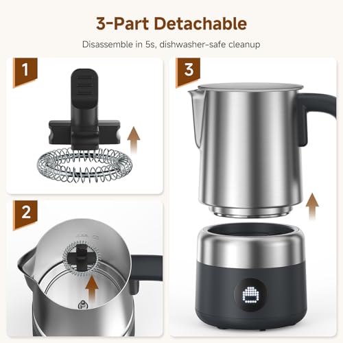 AMZCHEF Electric Milk Frother and Steamer, 600W Hot and Cold Foam Maker, 8 Modes, One-Button Control, 17oz Milk Warmer for Coffee, Lattes, Cappuccinos, Macchiatos, Detachable Stainless Steel Pitcher