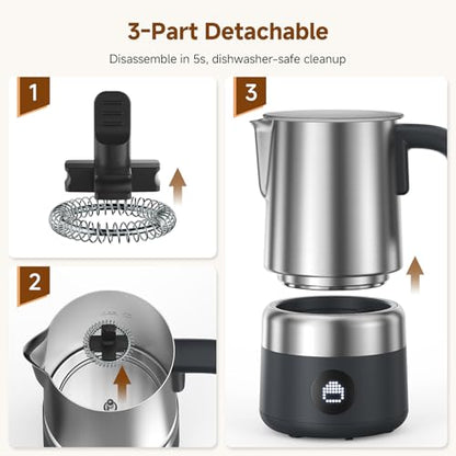 AMZCHEF Electric Milk Frother and Steamer, 600W Hot and Cold Foam Maker, 8 Modes, One-Button Control, 17oz Milk Warmer for Coffee, Lattes, Cappuccinos, Macchiatos, Detachable Stainless Steel Pitcher