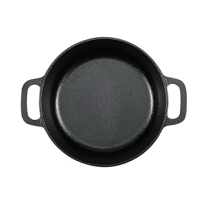 Amazon Basics Pre-Seasoned Cast Iron Mini Dutch Oven Pot with Lid and Dual Handles, Oven Safe, 2-Quart, Round, Black