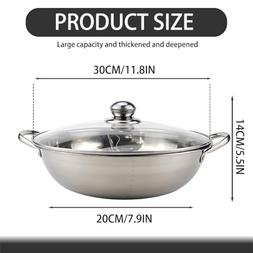 Stainless Steel Shabu Hot Pot 11.8Inch Divided Hot Pot Pan,Dual Sided Soup Cookware Cooking Pot with Divider Induction Cooktop Gas Stove