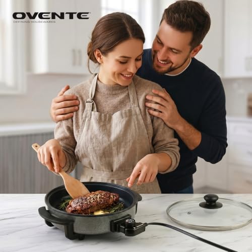 OVENTE Round Electric Skillet, 11.5" Nonstick Frying Pan, Black SK11112B