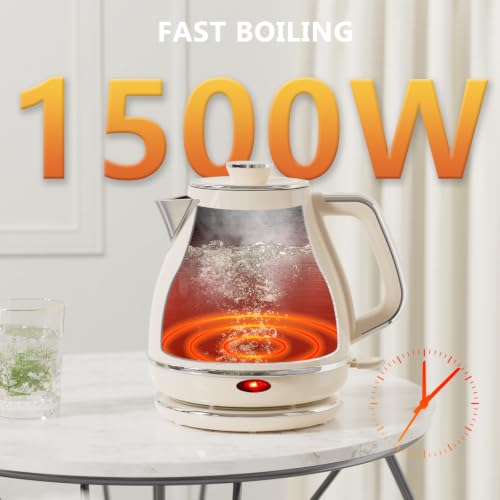 Evoloop Electric Tea Kettle, 1500W /1.0L Hot Water Boiler Heater Pot, Retro Small Electric Kettle, 100% Stainless Steel BPA Free Electric Teapot, Auto Shut-Off & Boil-Dry Protection（Beige）
