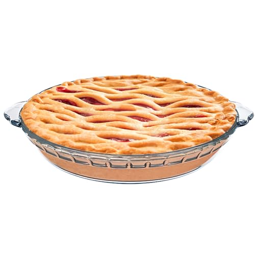 1 Pack Round Glass Pie Pans for Baking Round Baking Dishes with Handles for Apple Pie Pumpkin Pie Salads(Clear 9in)