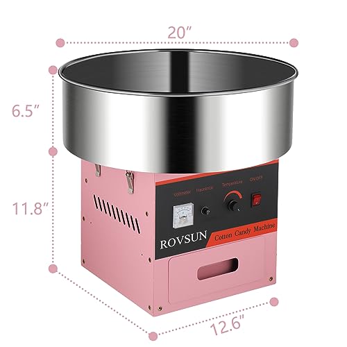 ROVSUN 21 Inch Cotton Candy Machine Commercial, Candy Floss Maker Electric Cotton Candy Maker w/Stainless Steel Bowl, Sugar Scoop and Large Storage Drawer for Home Party Carnival