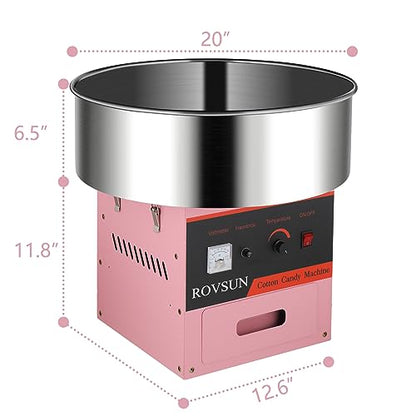 ROVSUN 21 Inch Cotton Candy Machine Commercial, Candy Floss Maker Electric Cotton Candy Maker w/Stainless Steel Bowl, Sugar Scoop and Large Storage Drawer for Home Party Carnival