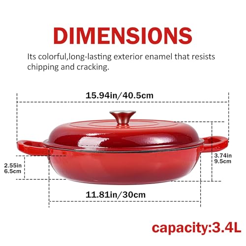 Vivicreate 3.5 Quart Enamel Cast Iron Dutch Oven Pot with Lid – Enameled Cookware for Baking, Roasting, and Braising – Durable Cast Iron Pot for Stove Top and Oven Use
