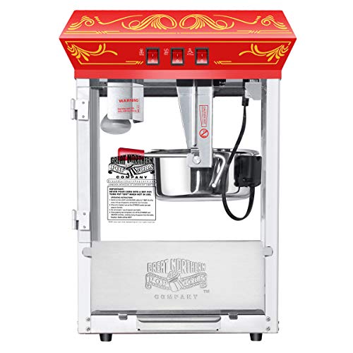 Good Time Popcorn Machine - 3-Gallon Popper with Steel Kettle, Old Maids Drawer, Warming Tray, and Scoop for Home by Great Northern Popcorn (Red)