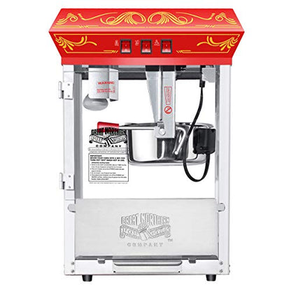 Good Time Popcorn Machine - 3-Gallon Popper with Steel Kettle, Old Maids Drawer, Warming Tray, and Scoop for Home by Great Northern Popcorn (Red)