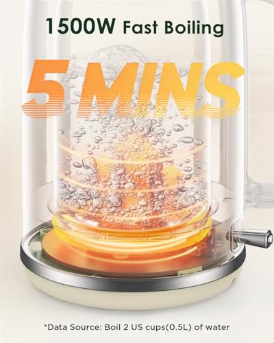 Electric Kettle 1.8L with Temperature Gauge, 1500W Fast Boiling Electric Tea Kettle, 100% Stainless Steel Retro-Style Hot Water Kettle Electric - Glowing LED Light, Auto Shut-Off & Boil-Dry Protection