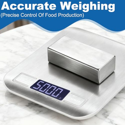 Girwu Food Scale, Digital Kitchen Scale with 0.1g Accuracy, 11lb/22lb Capacity & Backlit LCD, Stainless Steel Tare Scale for Baking, Cooking and Meal Prep, 5.5x7x0.6 Inches (Batteries Included)
