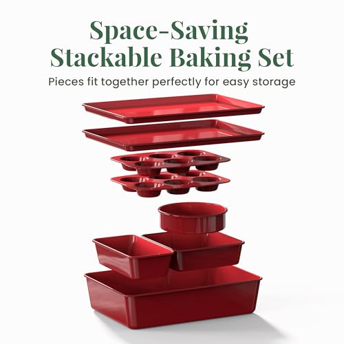 Larder & Vine 8-Piece Bakeware Set | Non-Stick Baking Set with Ceramic Finish | PFAS, PFOA, PTFE, and BPA Free Baking Essentials | Baking Sheets, Muffin Tins and Assorted Baking Pans | Cabernet
