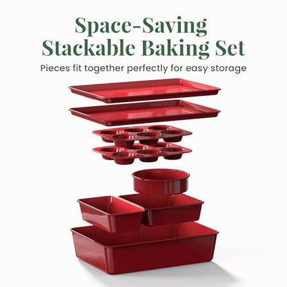 Larder & Vine 8-Piece Bakeware Set | Non-Stick Baking Set with Ceramic Finish | PFAS, PFOA, PTFE, and BPA Free Baking Essentials | Baking Sheets, Muffin Tins and Assorted Baking Pans | Cabernet