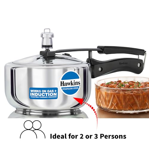 Hawkins Pressure Cooker, Stainless Steel Inner Lid Cooker, Induction Cooker, Small Cooker, Silver HSS20 2 Litre