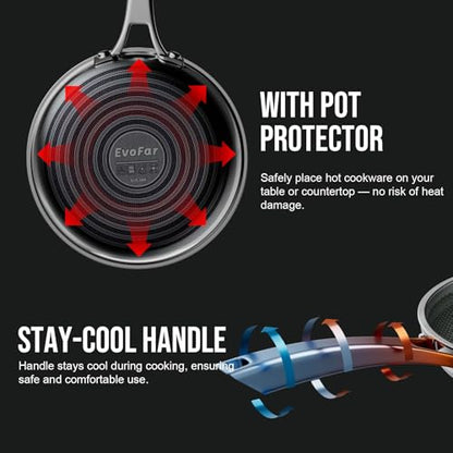 EvoFar 10 Inch Hybrid Nonstick Frying Pan, Stainless Steel Pan Non Stick Skillet, PFOA Free Cookware, Non Toxic Chef's Pan, Compatible with Electric, Gas and Induction, with Lid