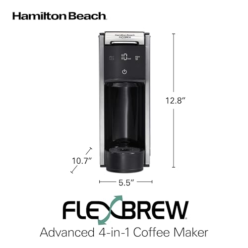 Hamilton Beach FlexBrew Advanced 4-in-1 Single Serve Hot & Iced Coffee Maker with Removable 45 oz. Water Reservoir, Use Pod Packs and Grounds, Fast Brewing, Black (49925)