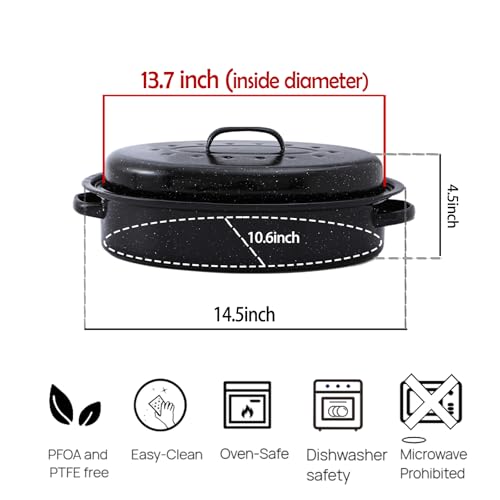 15"Oval Roasting Pan With Lid Small Chicken Roaster With 13.7in Inner Diameter Enamel Steel Roasting Pot Suitable for Outdoors Family Dinnerhigh Temperature Resistance Holiday Gifts