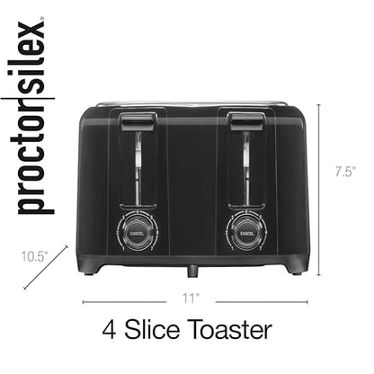 Proctor Silex 4 Slice Toaster with Extra Wide Slots for Bagels, Cool-Touch Walls, Shade Selector With 7 Browning Levels, Toast Boost, Auto Shut-off and Cancel Button, Black (24215PS)